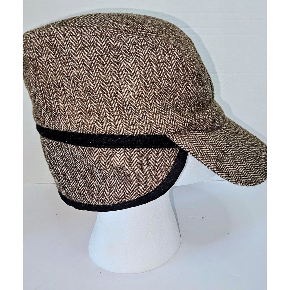 Wingo Mens Herringbone Wool Blend Newsboy Cap Gatsby Style Brown SZ S/M Sample - Picture 4 of 8